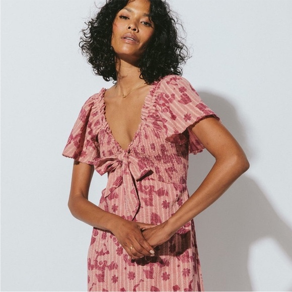 Cleobella Ashlyn pink Floral Midi Dress size XS - Picture 4 of 8